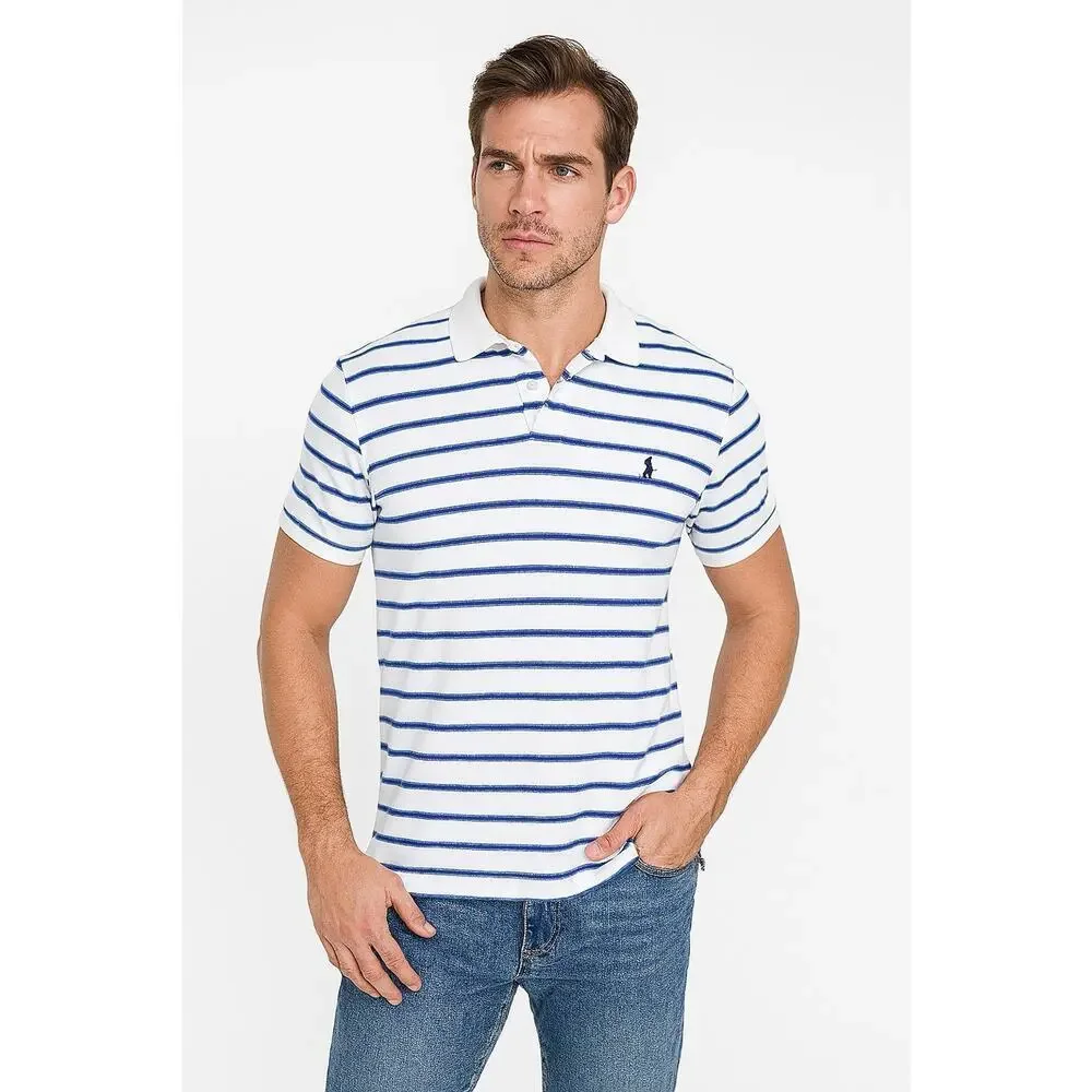 Ralph Lauren Polo Shirt 100% Cotton Large Blue White Stripe Mens Preppy Sports